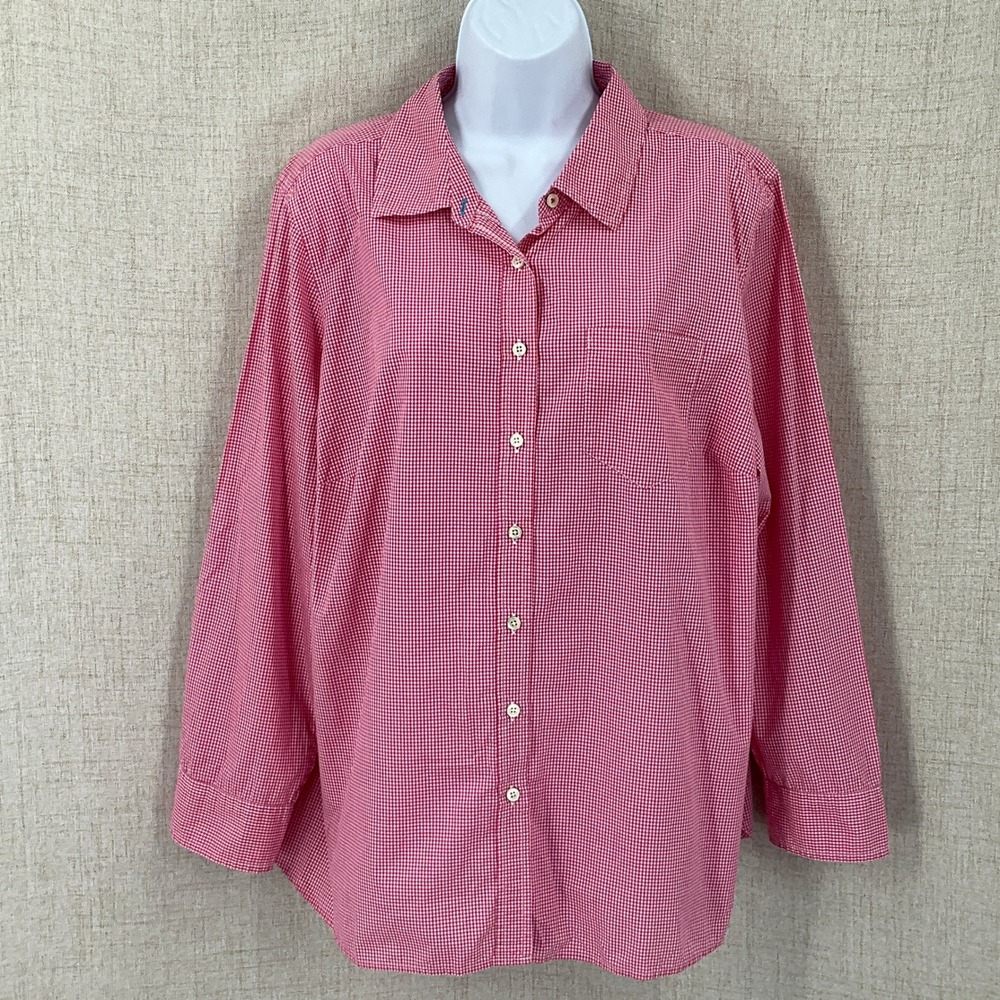 Talbots Button Down Shirt Women 2XP Pink White Gingham Cotton Classic Preppy